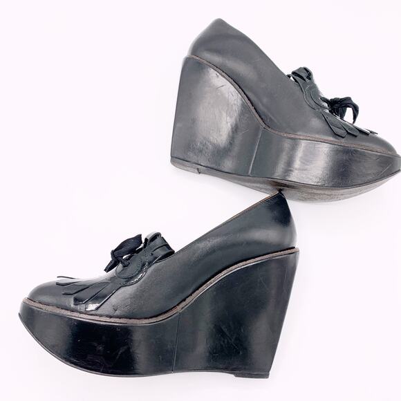 Robert Clergerie Fringe Platform Wedges - Picture 9 of 11